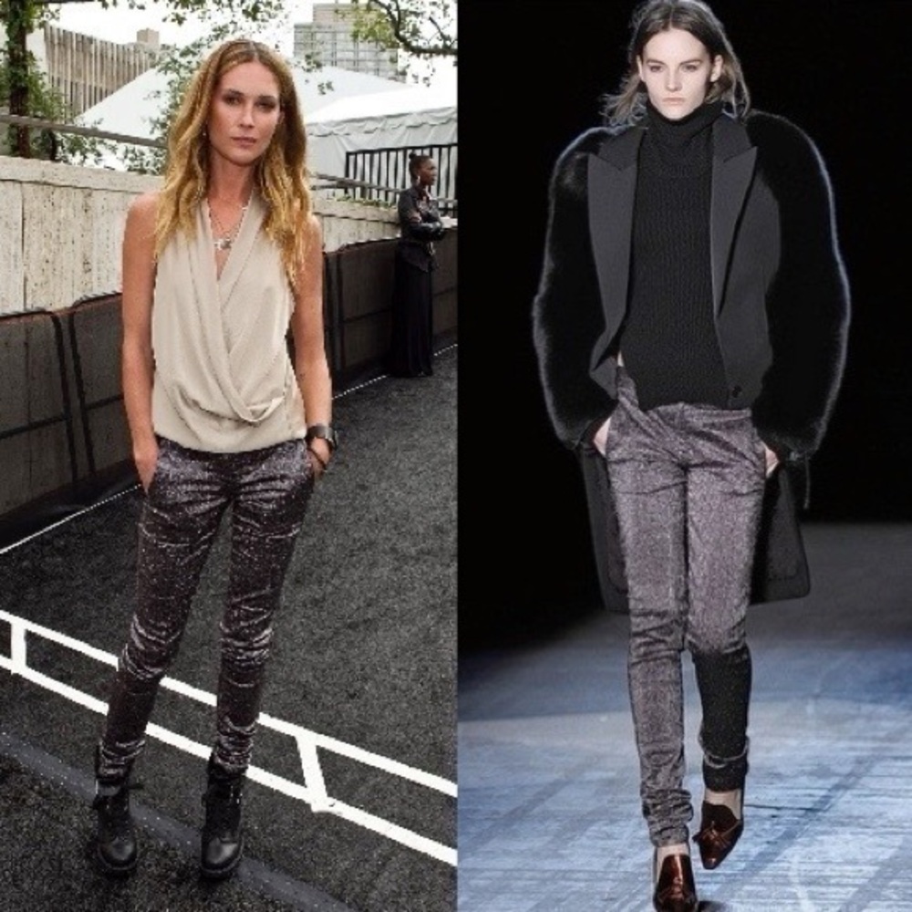 ALEXANDER WANG Glitter Drainpipe Silver Metallic Skinny Pants Trousers